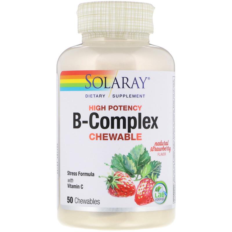 Solaray High Potency B-Complex Chewable Natural Strawberry Flavor - 50 Chewable Tablets