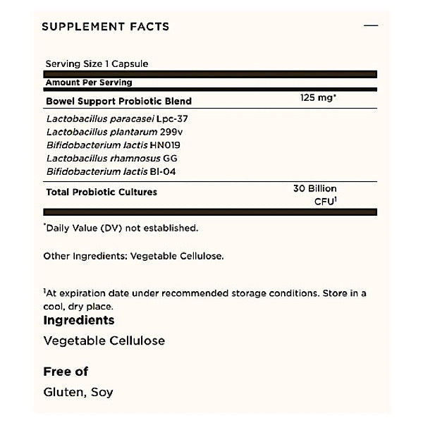 Solgar Bowel Support Probiotic 30B, 30 Veg Capsules