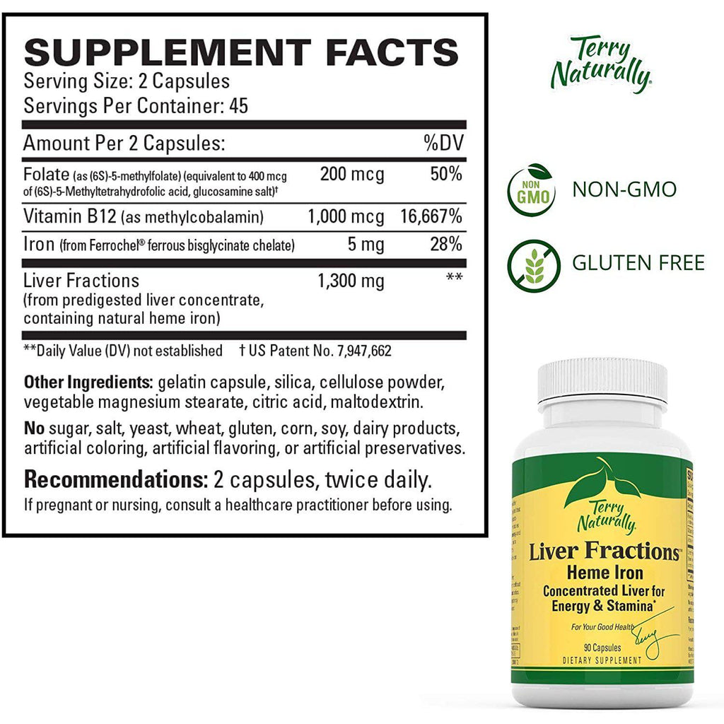 Terry Naturally Liver Fractions with Natural Hemme Iron, 90 Capsules