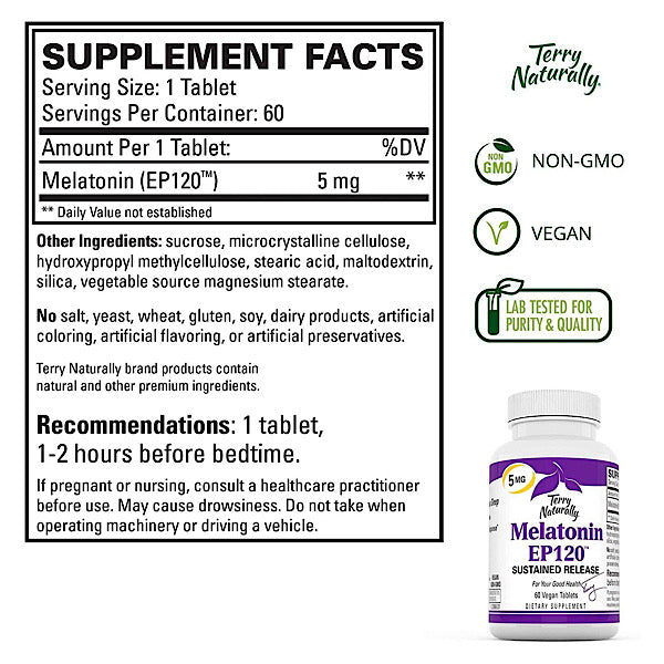 Terry Naturally Melatonin EP120 Sustained Release - 60 Vegan Tablets