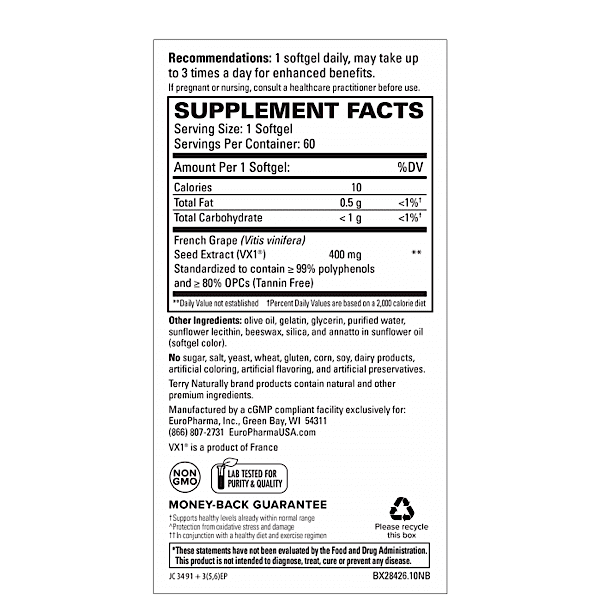 Terry Naturally Clinical OPC, Extra Strength, 400 mg, 60 Softgels