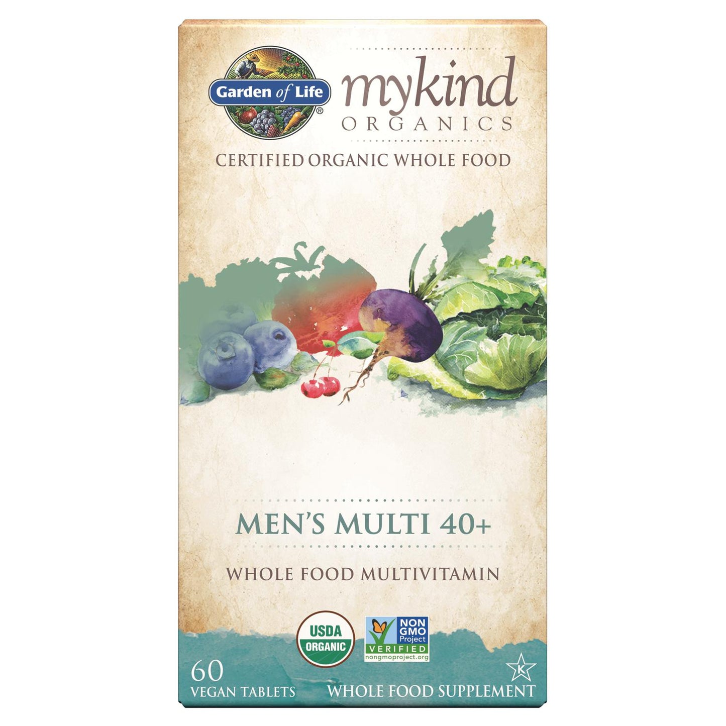 mykind Organics Men's Multi 40+ Whole Food Multivitamin, 60 Vegan Tablets