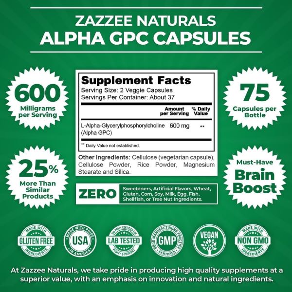 Zazzee Naturals Alpha GPC 700mg, 75 Veg Caps